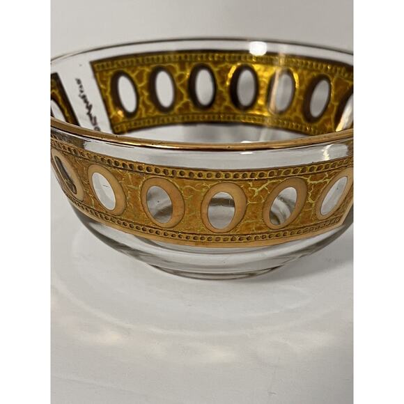 Vtg Culver Gold Antigua Glass Bowl Crackled MCM 5” Snack Trinket Candy Dish - Picture 14 of 16